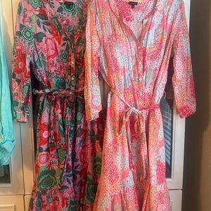 Lot of 2 Talbots size 16 Floral Pink and Red Women's Midi Dress